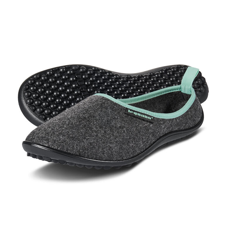 Wollvilt pantoffel leguano in mint, zijaanzicht met flexibele bovenkant