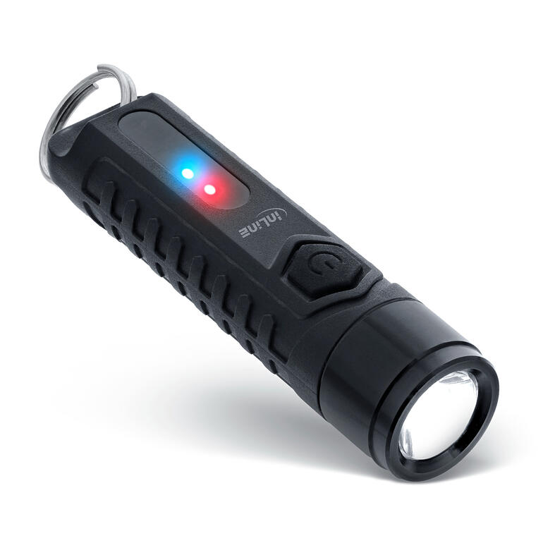 Micro-zaklamp met tracker in zwart en rood.