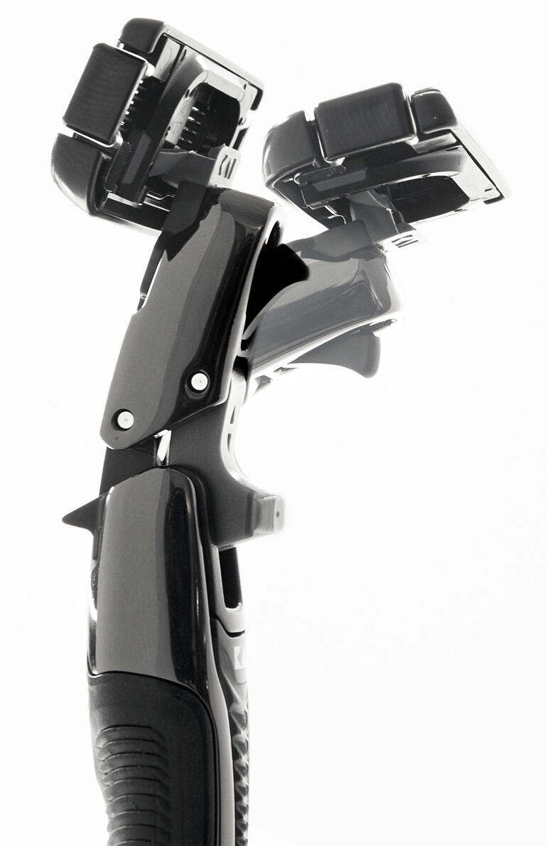 Close-up van de 3D-Flex-scheermes die de flexibele scheerbladen toont.