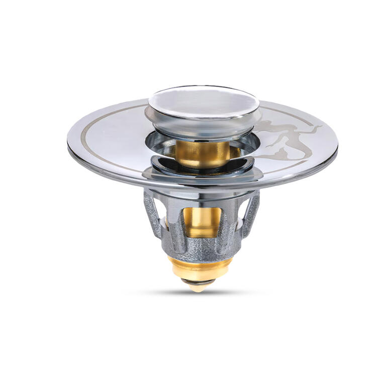 Universele wastafelstop met afvoersieb in roestvrijstaal uiterlijk.