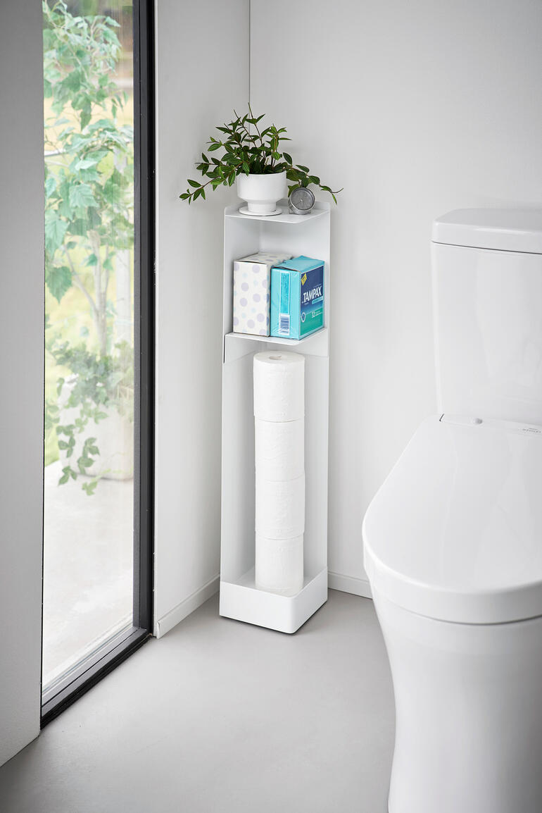 Witte WC-organizer met ruimte voor toiletpapier en producten