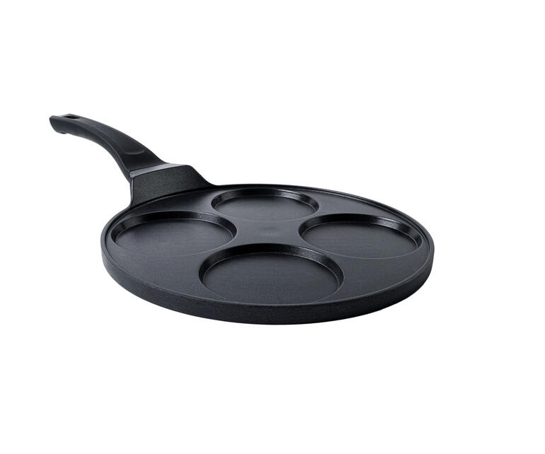 Eenvoudige pannenkoekenpan met drie holtes.