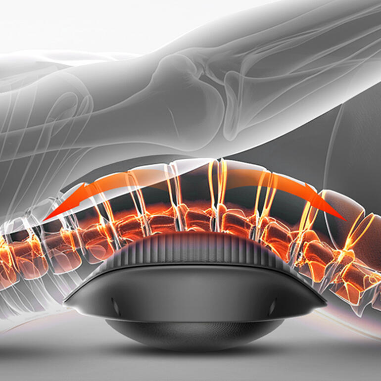 Lendenmassageapparaat met weergave van de wervelkolom en massagegebieden