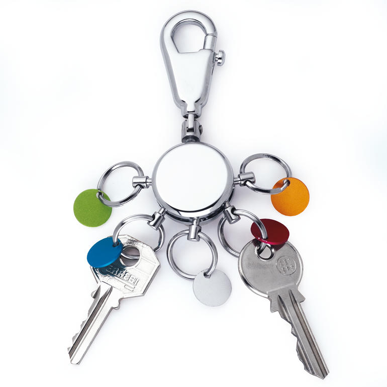 Key Organizer met meerdere sleutels en gekleurde hangers.
