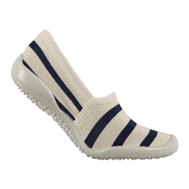 beige/navy Beige zomerhuissokken met blauwe strepen