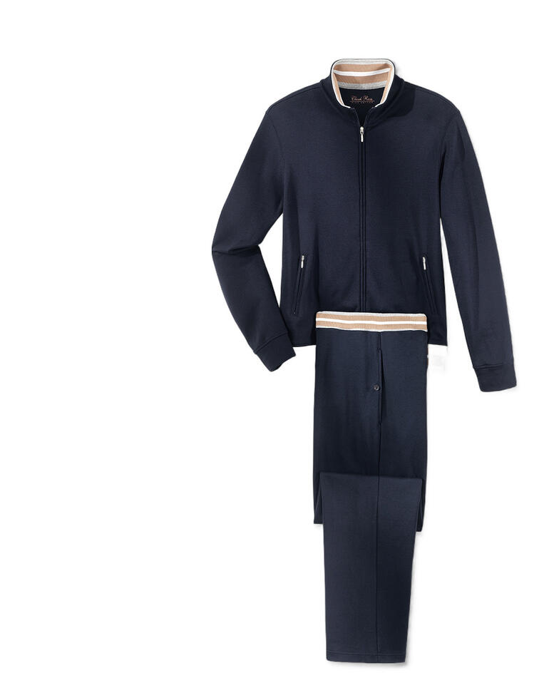 Pima-cotton heren-homesuit, marineblauw Marineblauw heren casual kledingset met jas en broek.