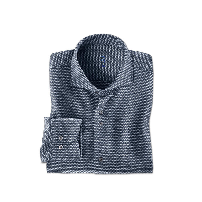 Blauw Jaspé-winteroverhemd met fijn patroon en button-down kraag.