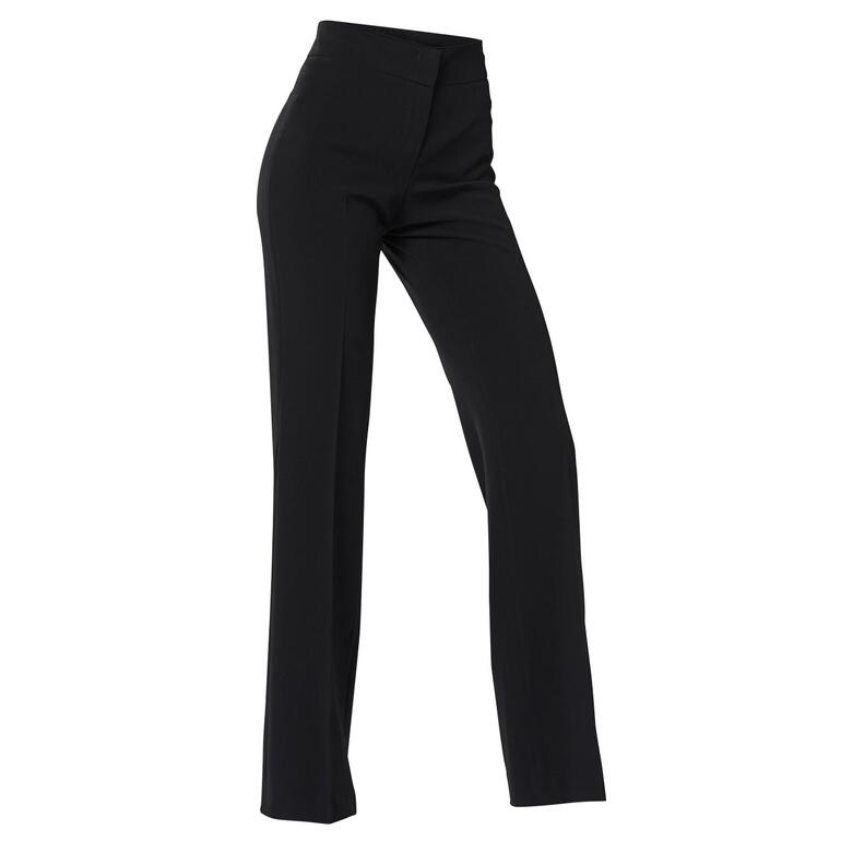 Zwarte Seductive Business-flared broek op een lichte achtergrond.