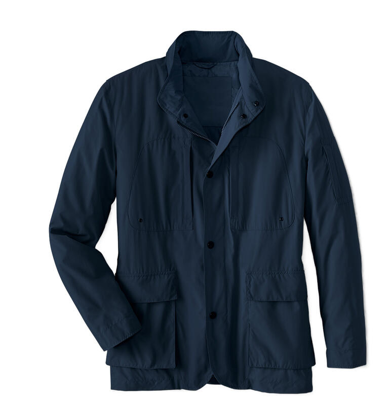 Navy smart casual functionele jas op een witte achtergrond.