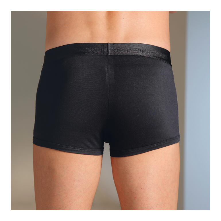 Zwarte heren boxershorts van achteren, elastische band zichtbaar.