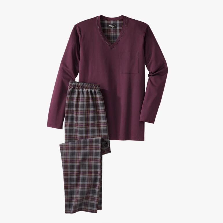 Novila gentleman pyjama in paars met geruite broek