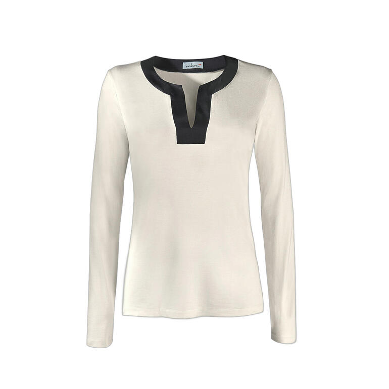 Zijden tuniekshirt in crème met V-hals