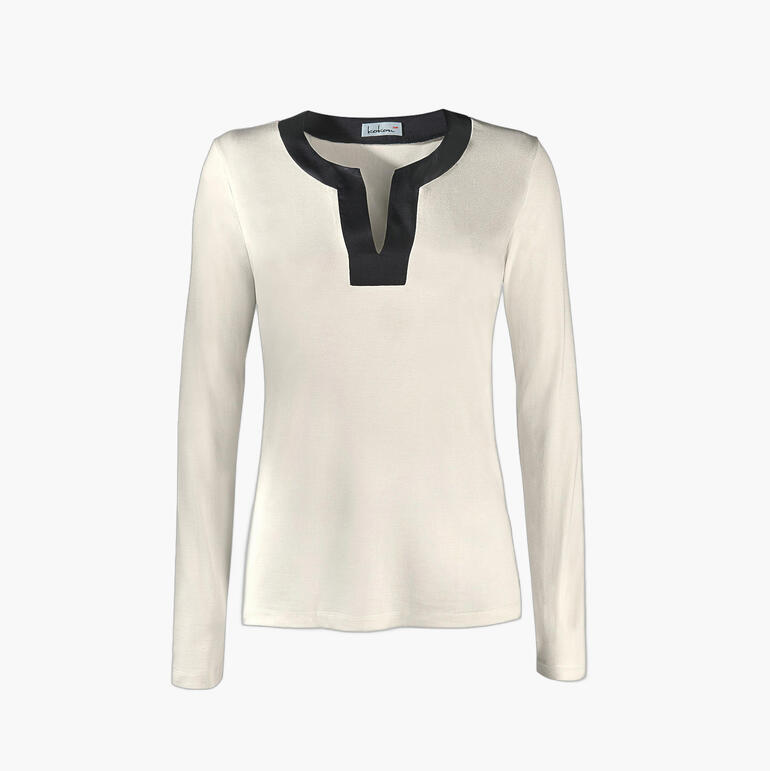 Zijden tuniekshirt in crème met V-hals