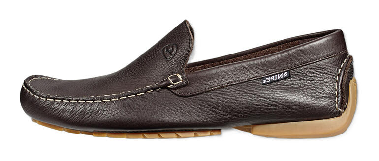 heren, bruin Zijaanzicht van een wasbare Snipe-lederen slippers voor mannen in zwart.