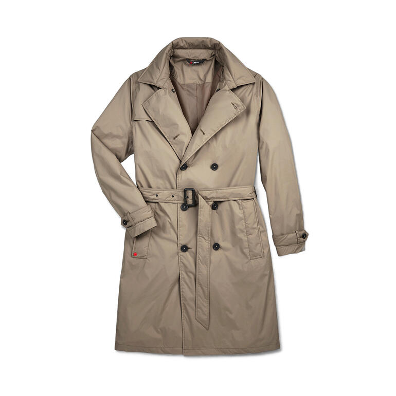 Beige Knirps regen trenchcoat voor heren met riem in open toestand