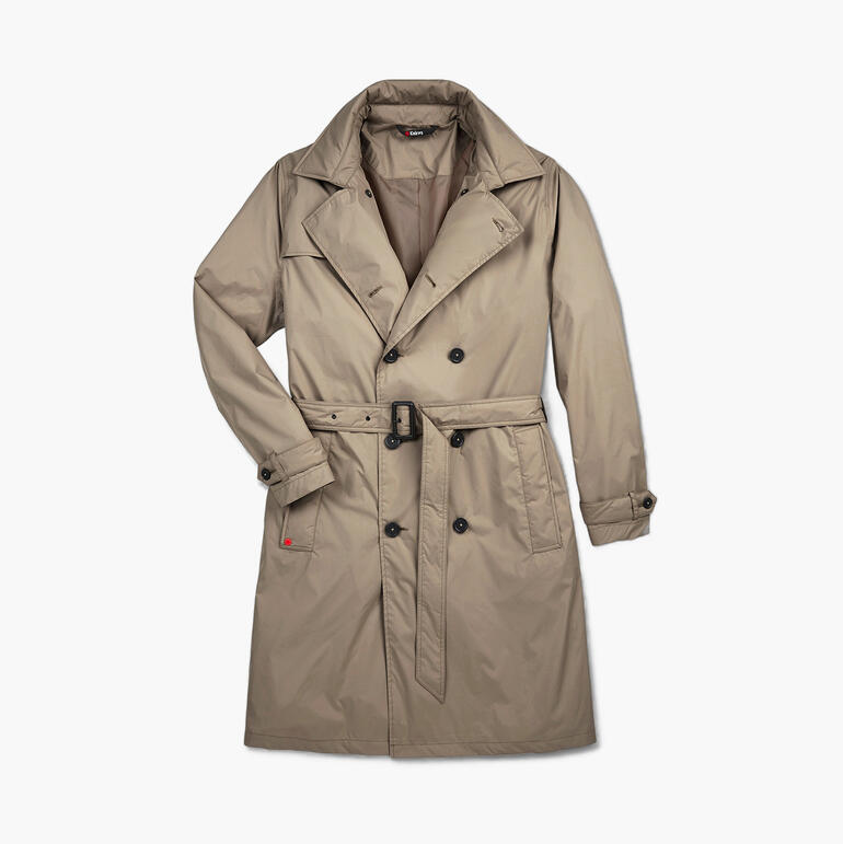Beige Knirps regen trenchcoat voor heren met riem in open toestand