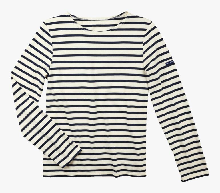 Heren Bretagne shirt met lange mouwen en brede strepen in marineblauw en wit.