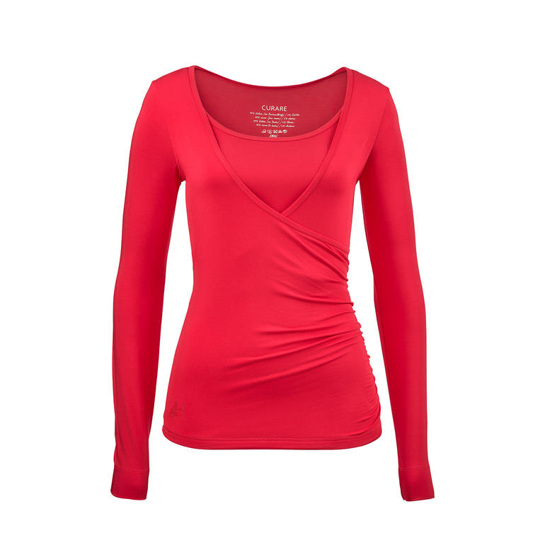 wikkelshirt Rode wikkelshirt met lange mouwen in maat 36.