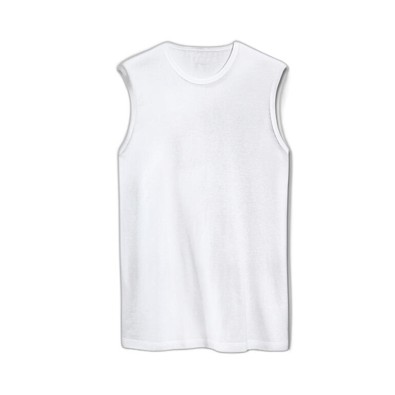 Mouwloze, ronde hals tanktop in wit, maat 46.