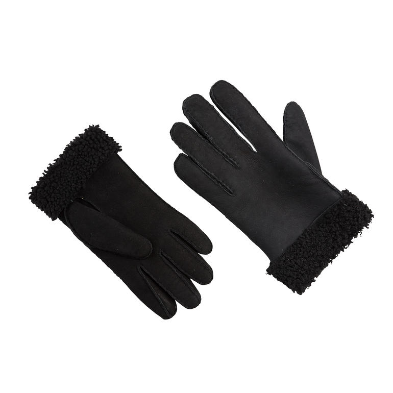 zwart Zwarte lamsleren handschoenen met een pluizige rand
