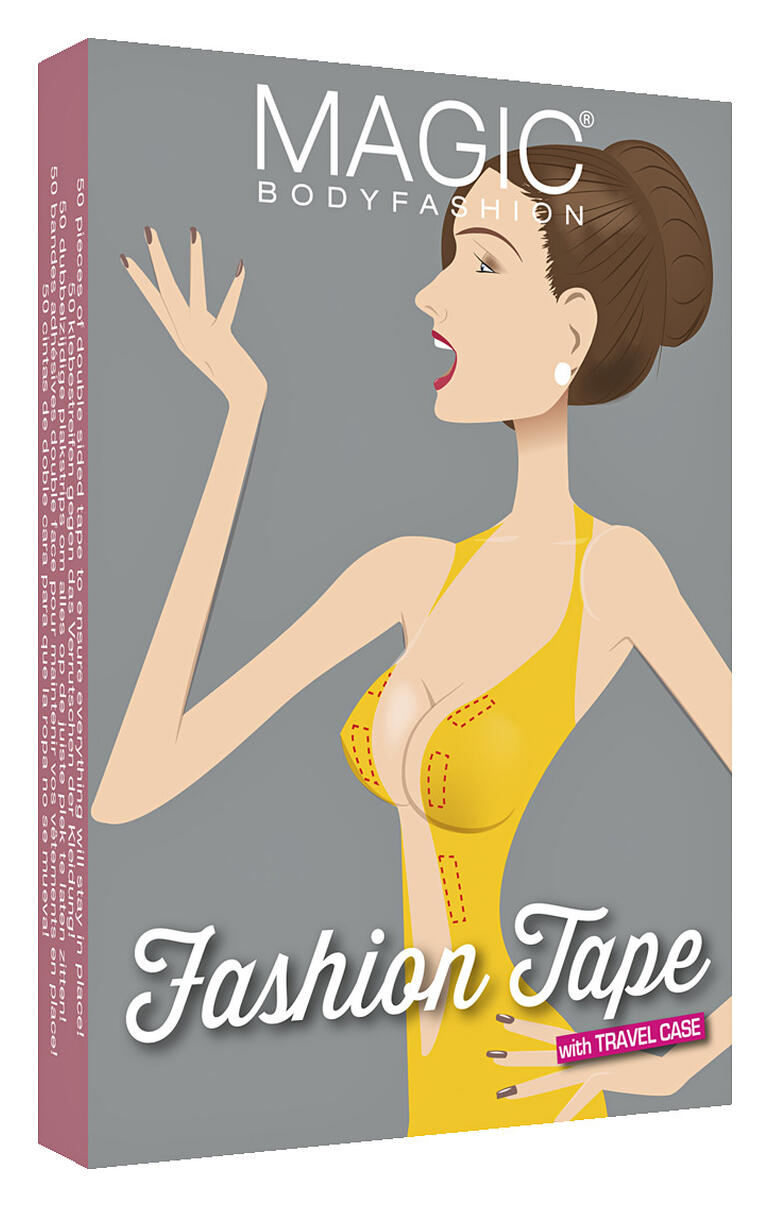 Verpakking van MAGIC® Bodyfashion tape met een vrouw op de hoes.