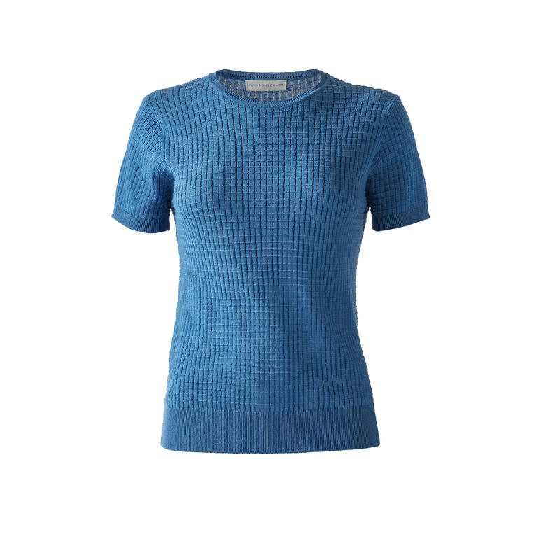 Blau Giza gebreid shirt van voren, gestructureerd oppervlak
