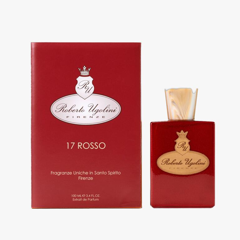 Roberto Ugolini „17 Rosso“ Extrait de Parfum in verpakkingen.