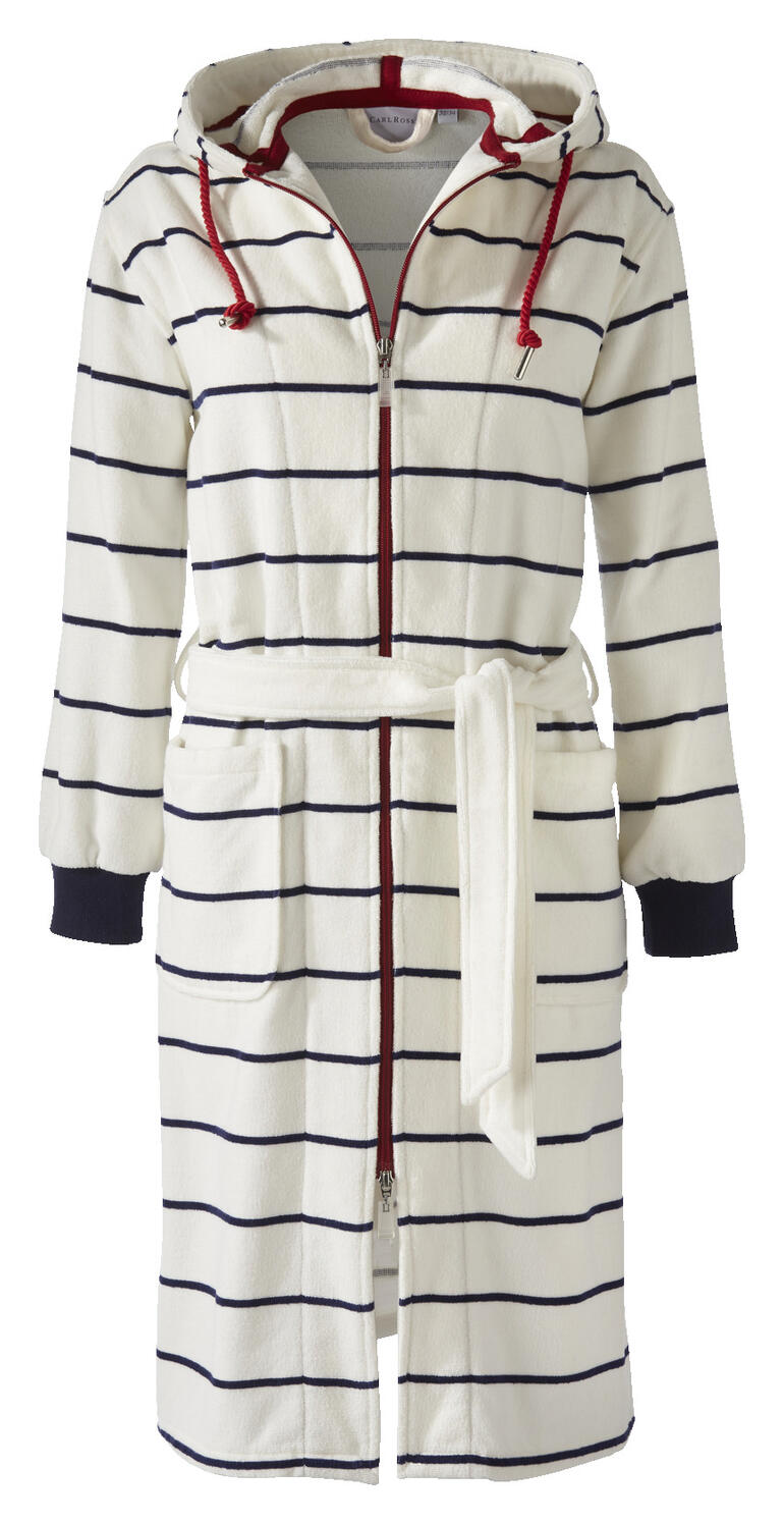 Carl Ross badjas met ritssluiting Gestreepte badjas met capuchon en ritssluiting in wit en blauw.