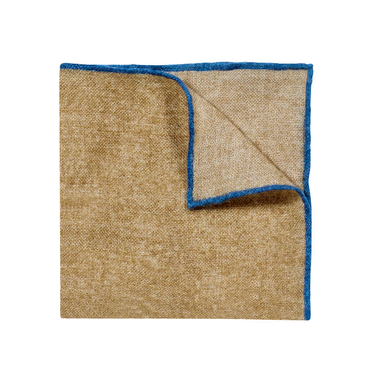 beige/blauw Beige/blauwe kasjmier pochet met omgevouwen rand