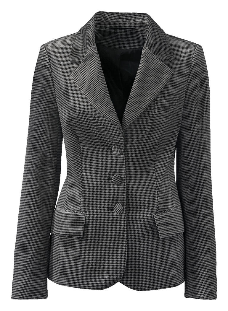 zwart/grijs Vooraanzicht van de wasbare fluwelen blazer in houndstooth.