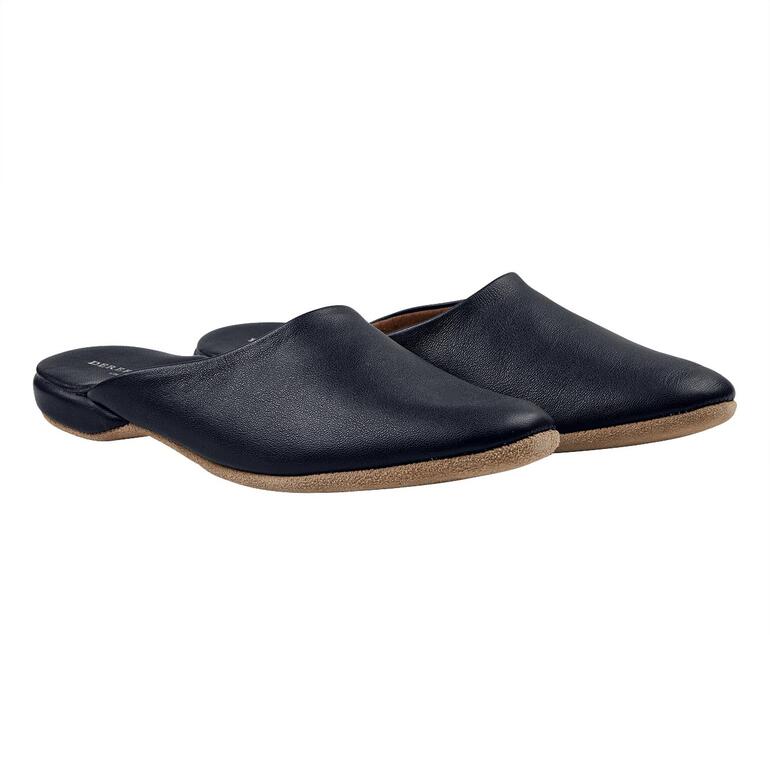navy Derek Rose leren slippers in navy, maat 41, zijaanzicht.