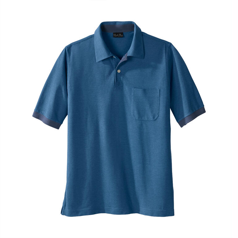 Pima-cotton melange polo in blauw, maat 48, van voren getoond.