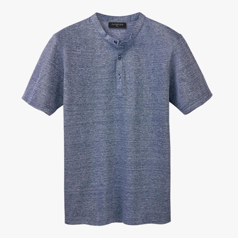 Blauwe Junghans Piqué-Henley-shirt zonder model.