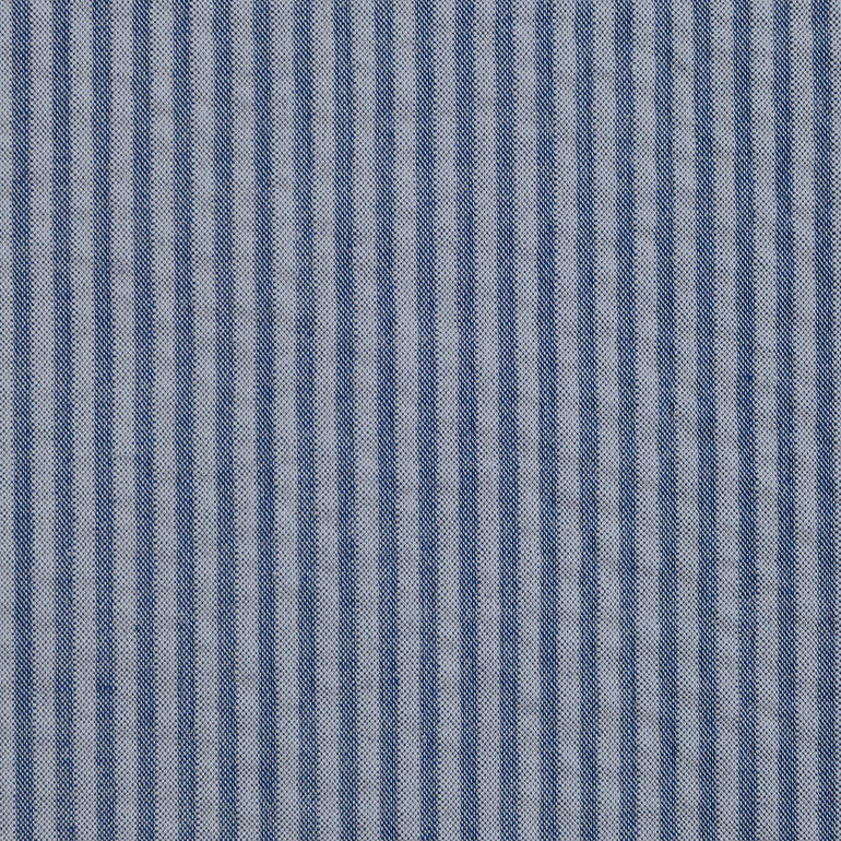 blauw Gestreepte Seersucker-stof met blauwe en witte lijnen.
