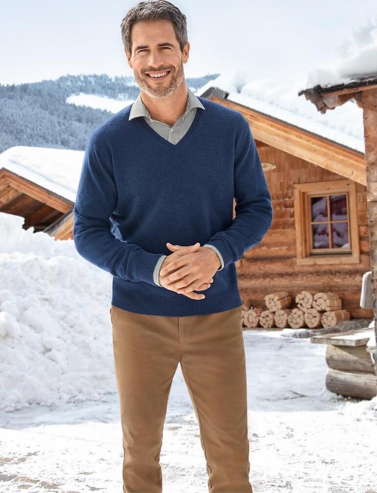 3-ply-kasjmier coltrui en V-hals pullover entdecken