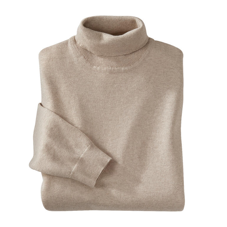 creme Beige fijngebreide coltrui, opgerold met één mouw.