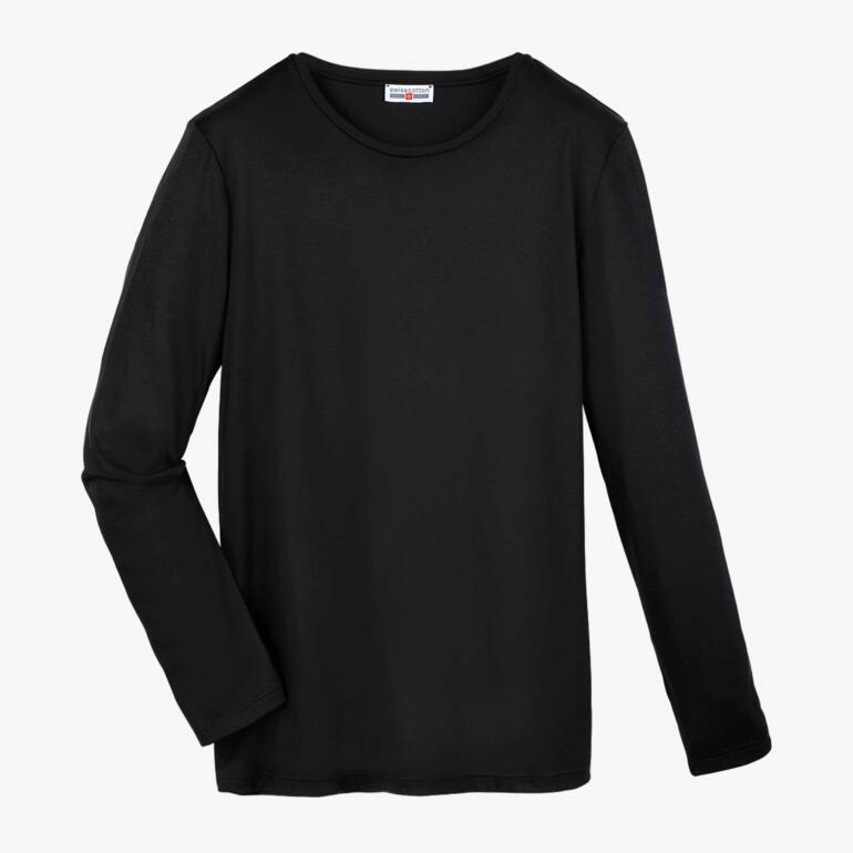 Zwart premium longsleeve van hoogwaardige materialen, eenvoudig en functioneel