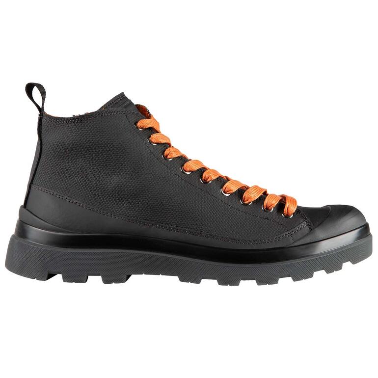 Urban hiking-boots Urban-hiking boot in zwart, zijaanzicht met oranje veters.