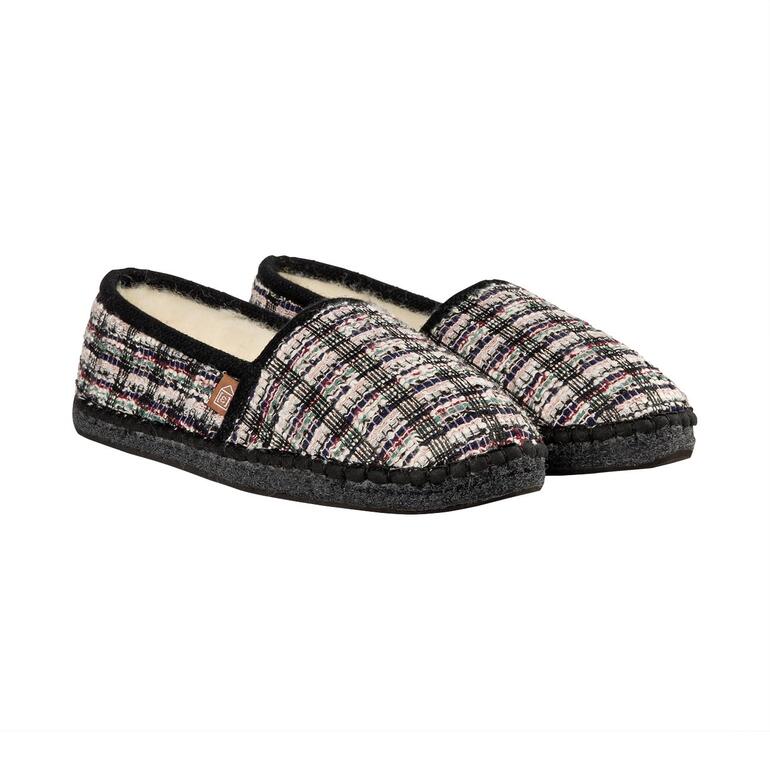 Zwarte tweed pantoffels met lichte binnenzool