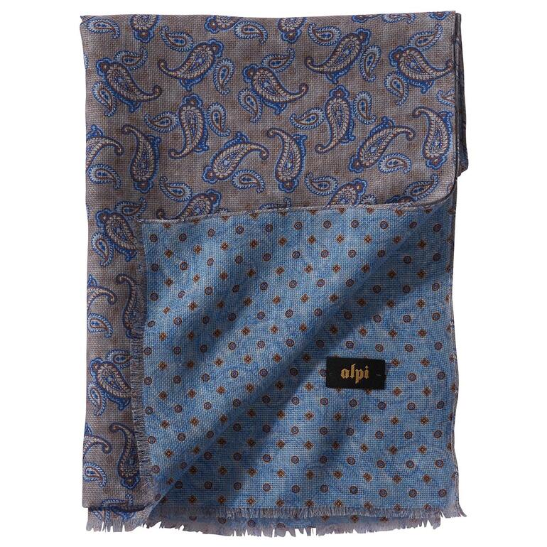 Sjaal met dubbele print, blauw en beige patroon