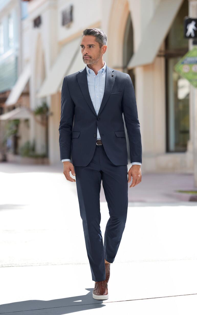 Blauw Pak Kostuum Met Sneakers Pak Birdseye Structuur Blauw – GENTS