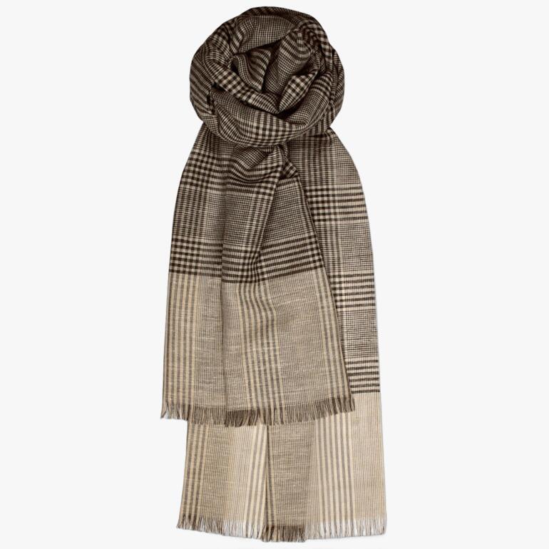 Geruit sjaal in bruin- en beigetinten met franjes