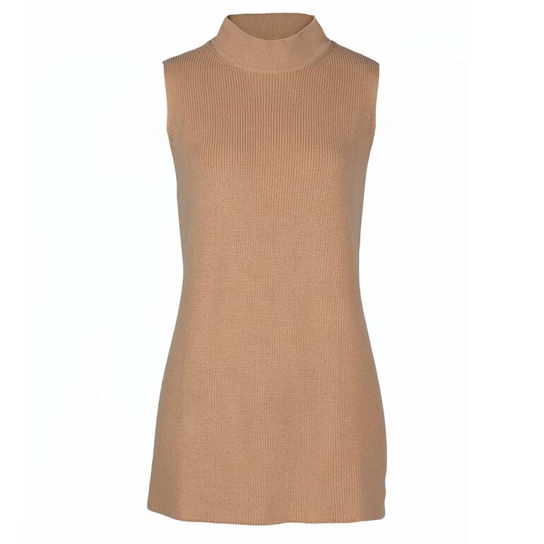 slip-over Junghans 1954 lange pullover in beige, vooraanzicht vóór een lichte achtergrond.