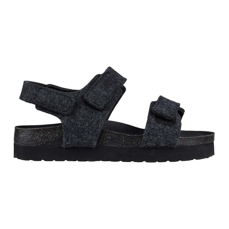 Wolvilten sandalen Zijaanzicht van een wolvilt sandaal met twee banden.