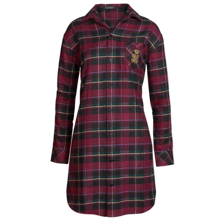 Ralph Lauren slaapshirt met ruiten Geruite nachtjapon met knopen en geborduurd embleem.