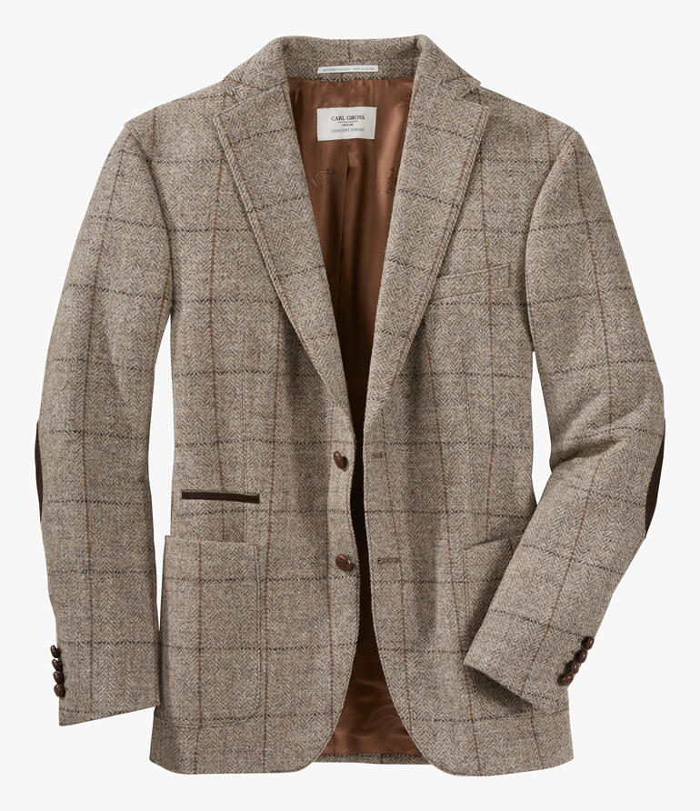 Carl Gross Harris Tweed-blazer in beige met ruitpatroon.
