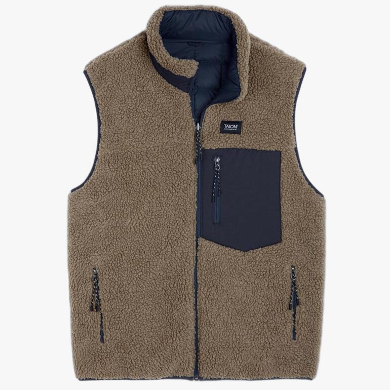 Taion dons omkeerbare vest in beige, voorkant, met zak.