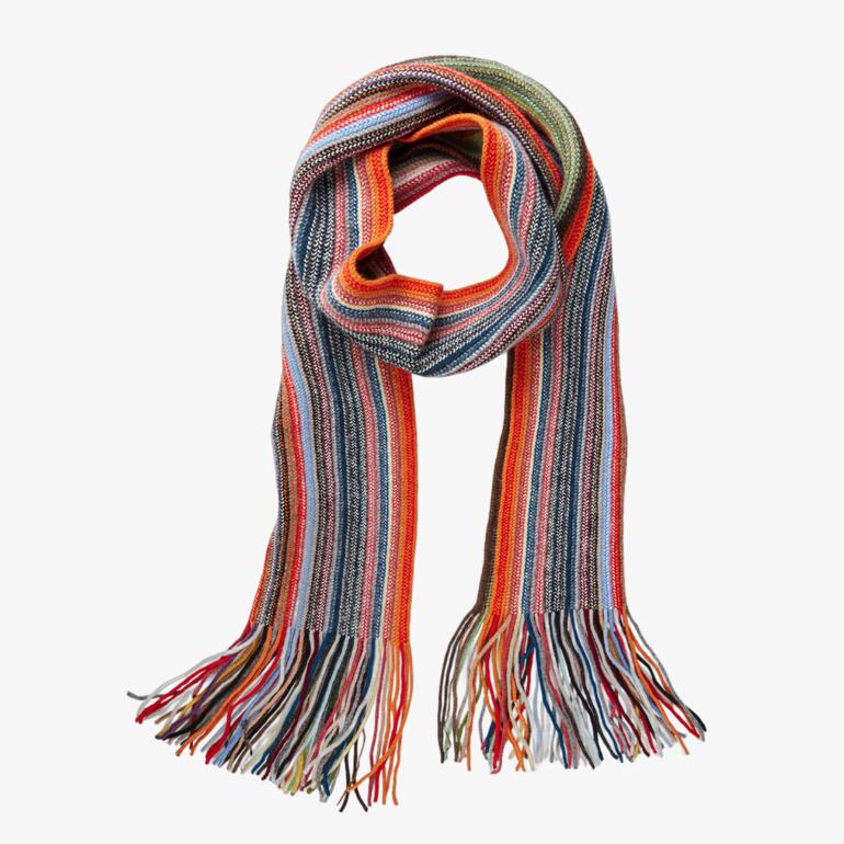 Lange regenboogsjaal van Robert Mackie, met franjes.