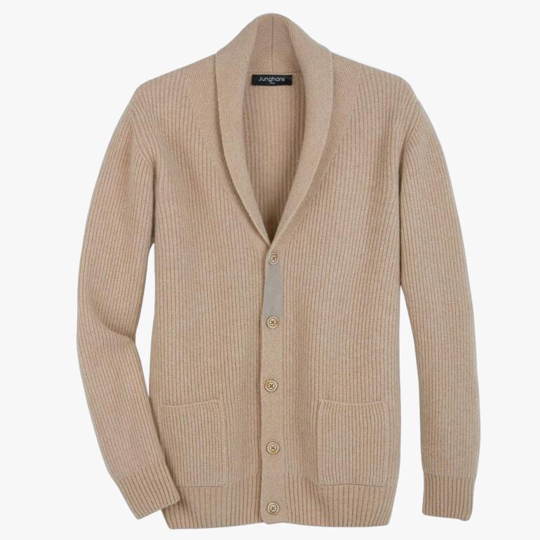 Beige kameelhaar cardigan met knopen