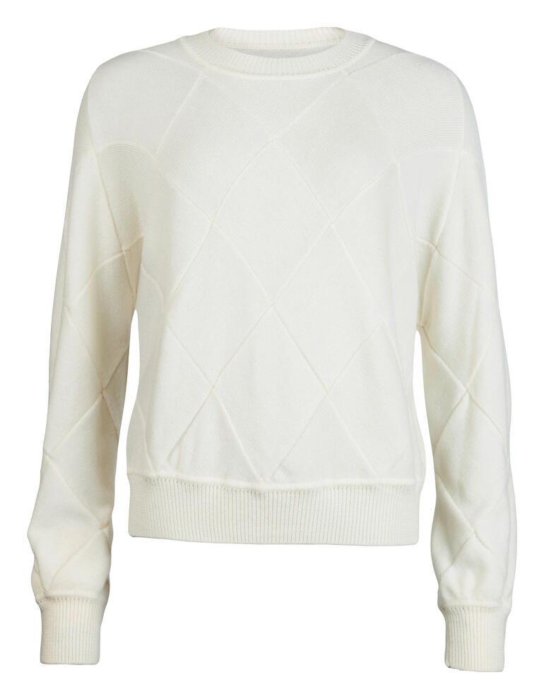 ecru Vooraanzicht van een lichtgele trui met diagonale breipatronen.